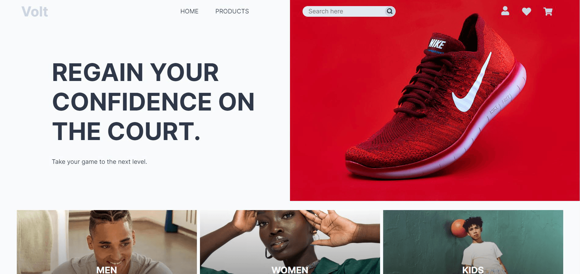 Volt shoe ecommerce home page